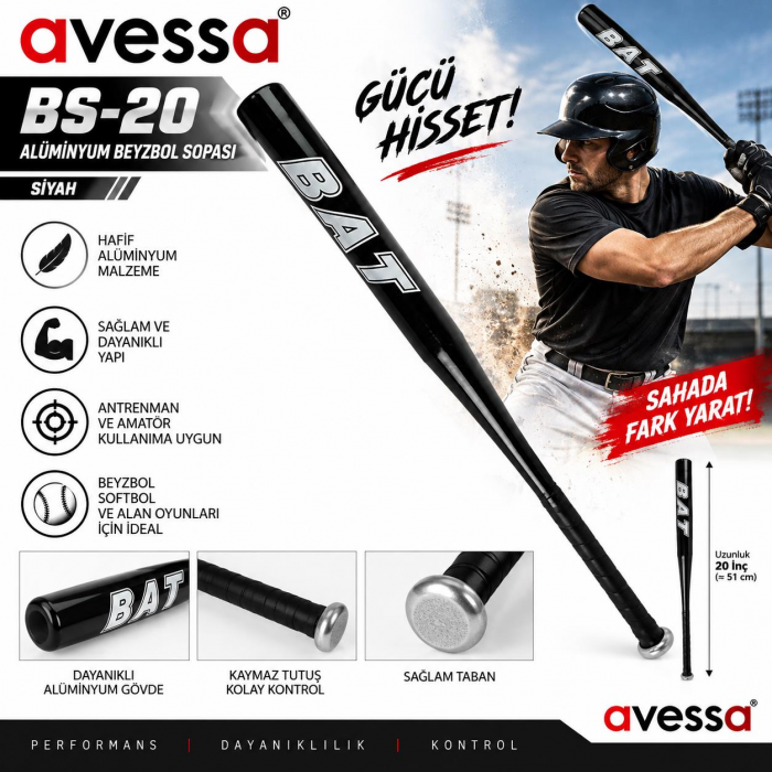 Avessa Bs-20 Alüminyum Beyzbol Sopası Siyah
