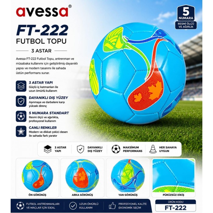 Avessa Ft-222 Futbol Topu 3 Astar Açık Mavi
