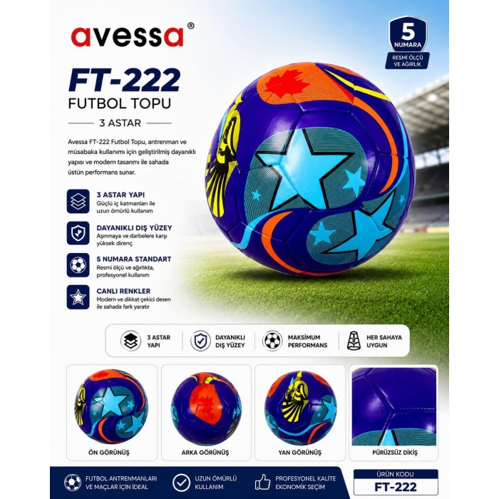 Avessa Ft-222 Futbol Topu 3 Astar Lacivert