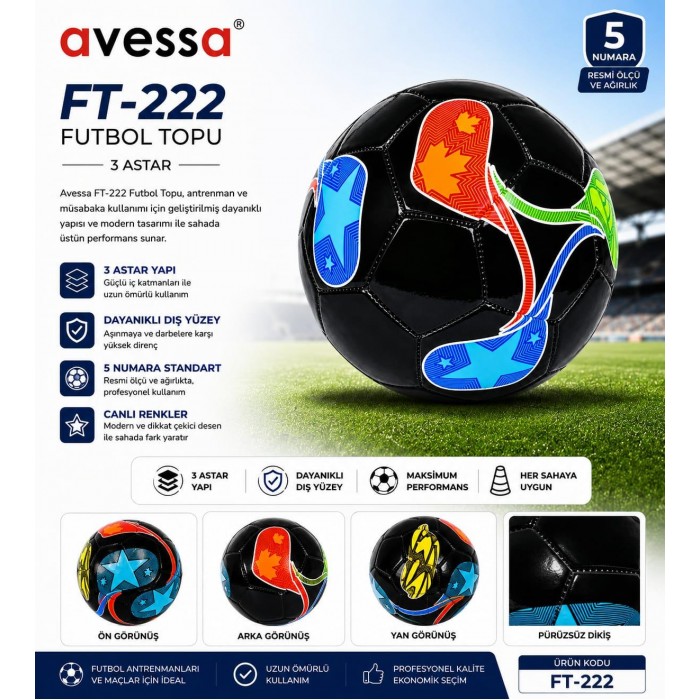Avessa Ft-222 Futbol Topu 3 Astar Siyah