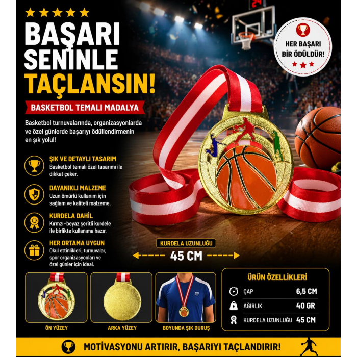 Avessa Mad-Bas-1 Basketbol Figürlü Madalya 6.5 Cm
