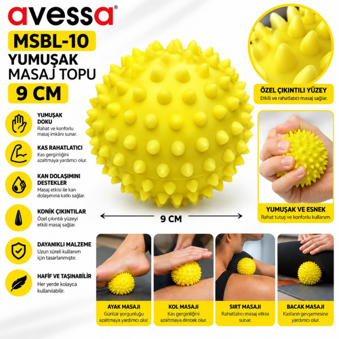 Avessa Msbl-10 Yumuşak Masaj Topu 9 Cm Sarı Avessa Msbl-10 Yumuşak Masaj Topu 9 Cm Sarı