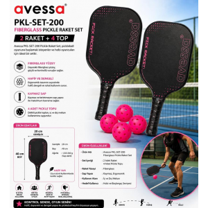 Avessa Pkl-Set-200 Fiberglass Pıckle Raket Set Pembe